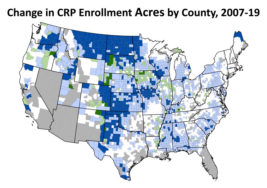 U.S. map showing changes in CRP enrollment by county.